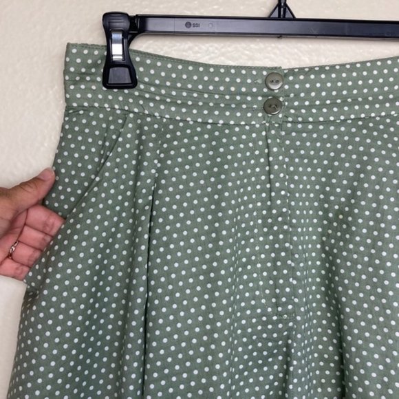 ANTHROPOLOGIE | Green Polka Dot Midi Skirt - Picture 4 of 8